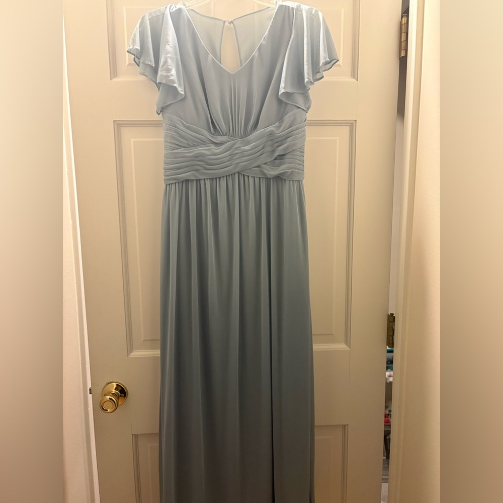 Dusty Blue Flutter Sleeve Bridesmaid Dress